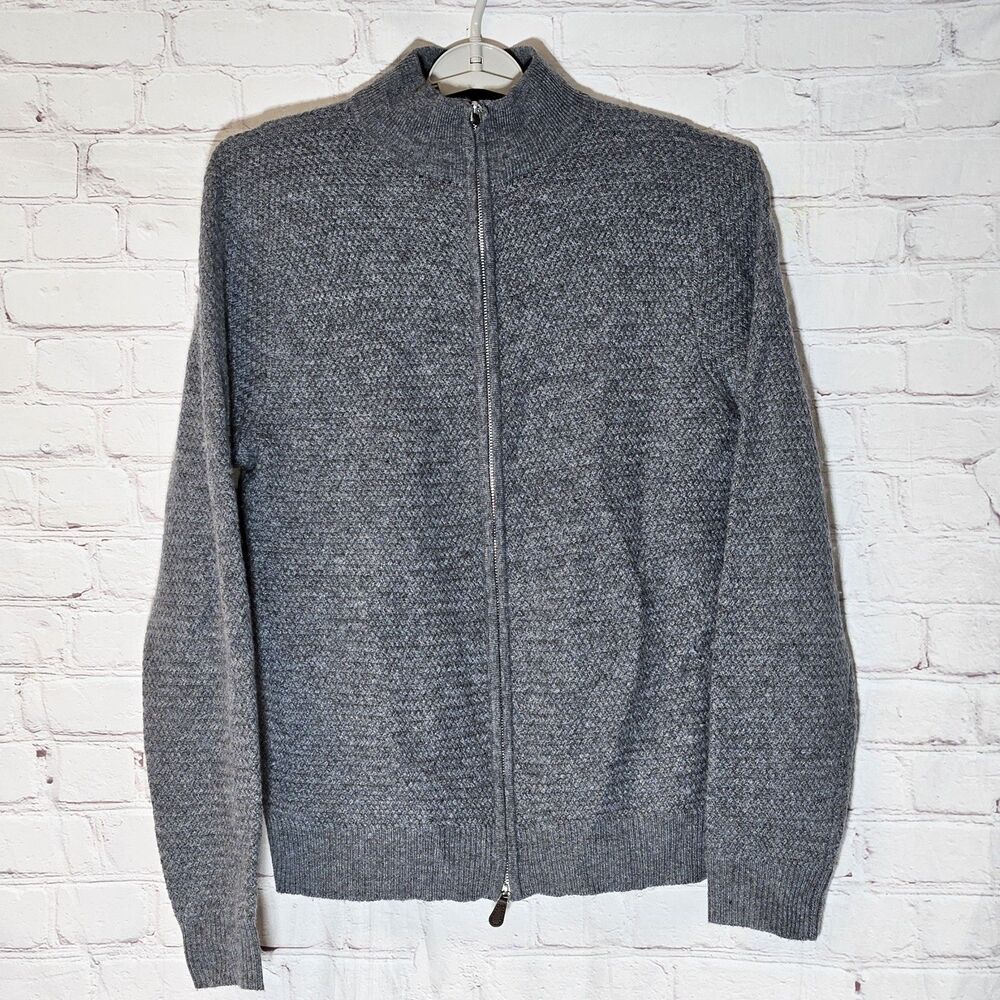 Saks Fifth Avenue Sweater Mens Small Wool Cashmere Full Zip Cardigan Gray